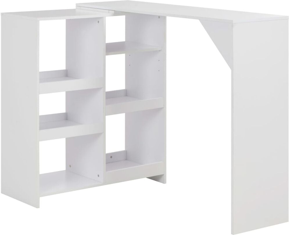 vidaXL Mesa de bar con estantería móvil blanca 138x39x110 cm