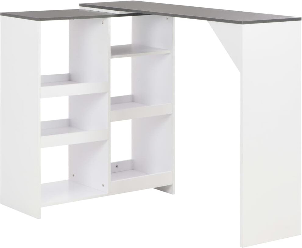 vidaXL Mesa de bar con estantería móvil blanca 138x39x110 cm