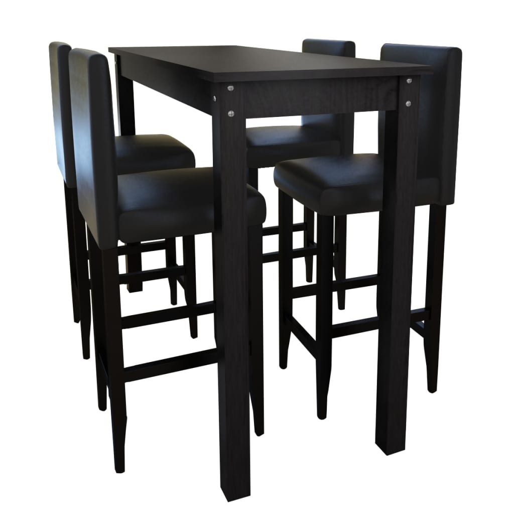 vidaXL Mesa alta de cocina con 4 sillas de barra negras
