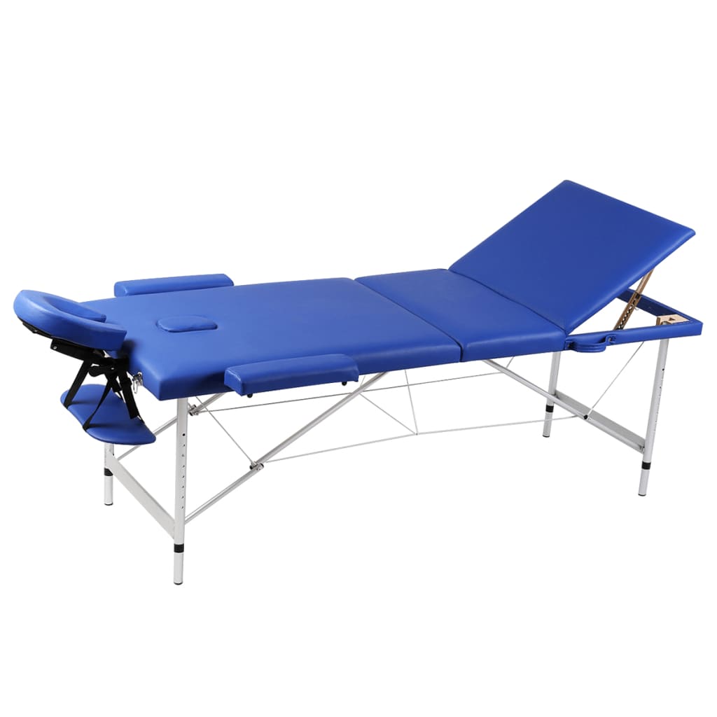 vidaXL Mesa camilla de masaje de aluminio plegable de tres cuerpos azúles