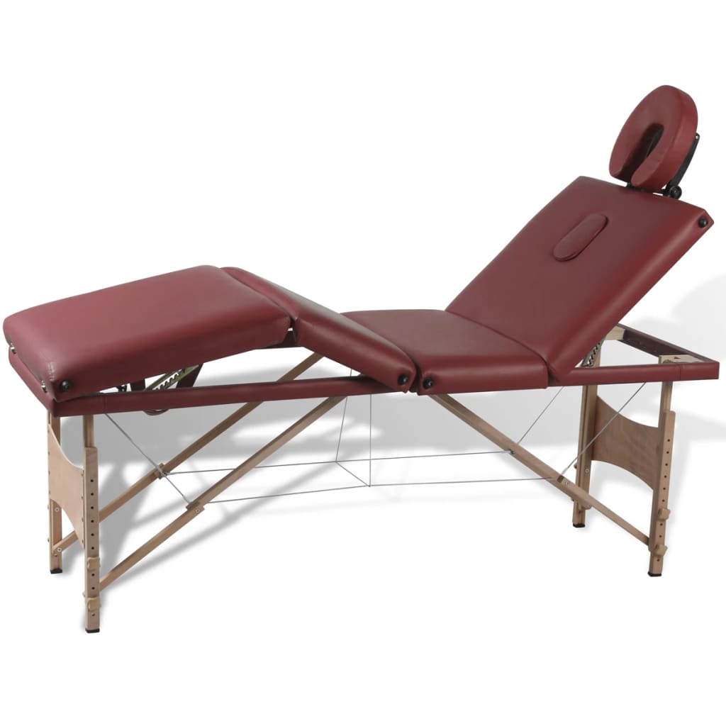 vidaXL Mesa camilla de masaje de madera plegable de cuatro cuerpos rojos