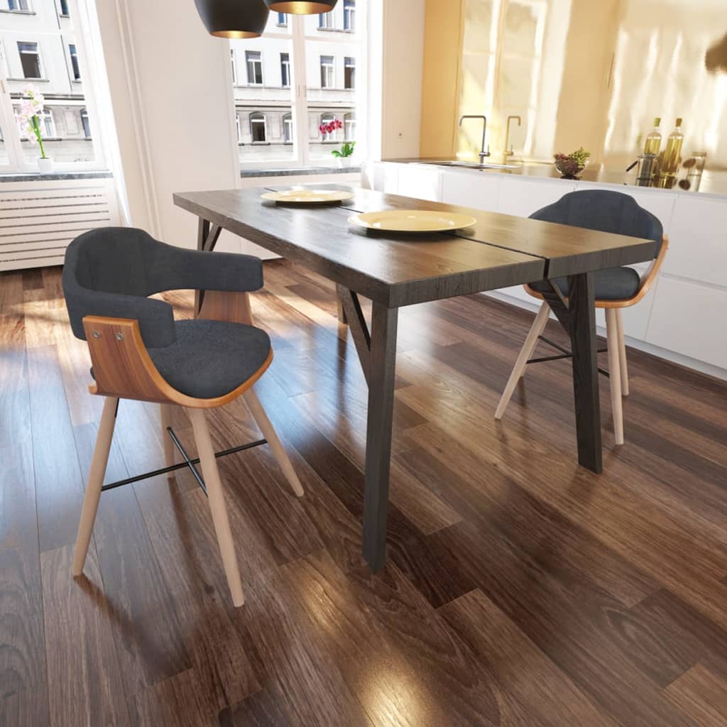 vidaXL Sillas de comedor 2 unidades madera curvada y tela gris oscuro