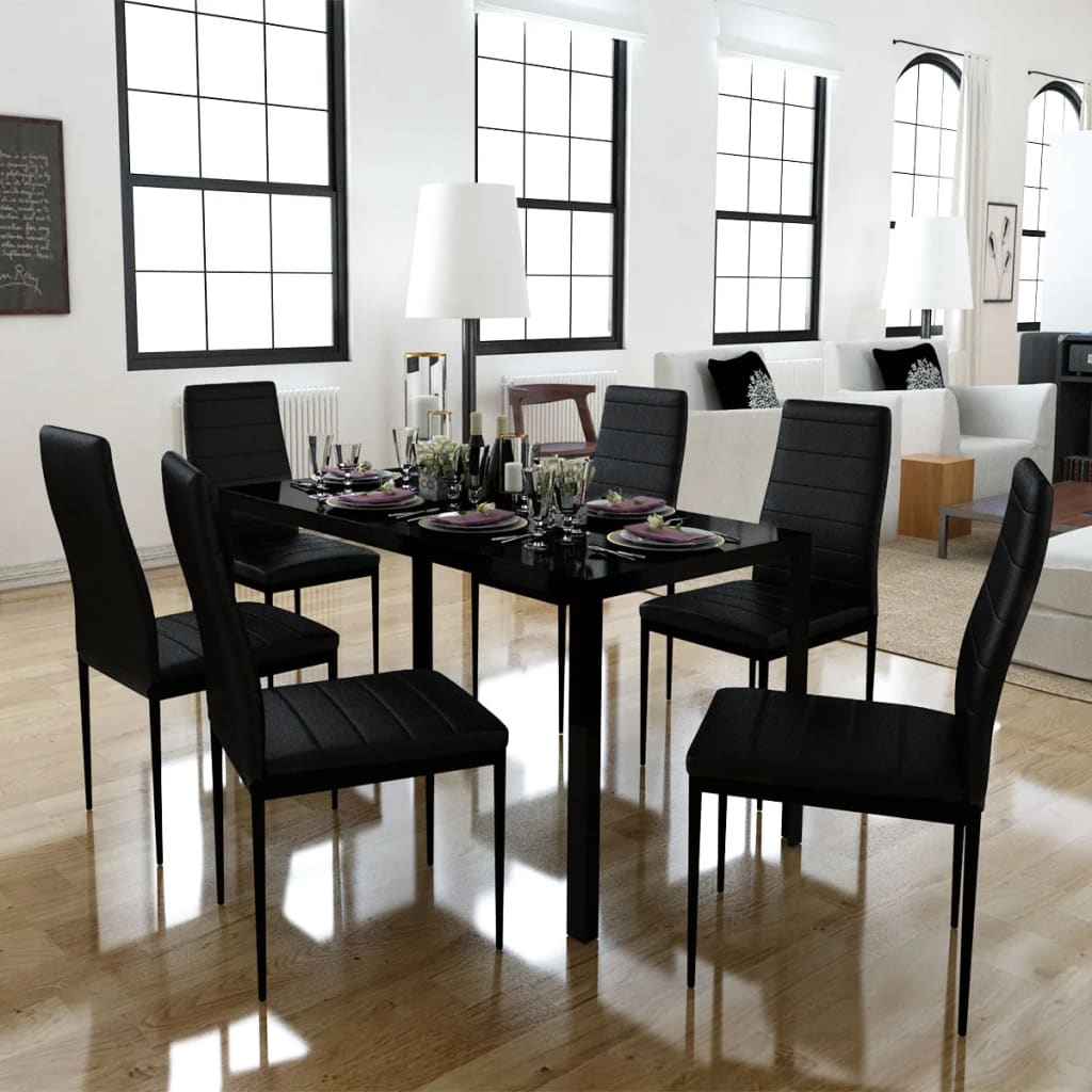 vidaXL Conjunto de mesa de comedor siete piezas negro