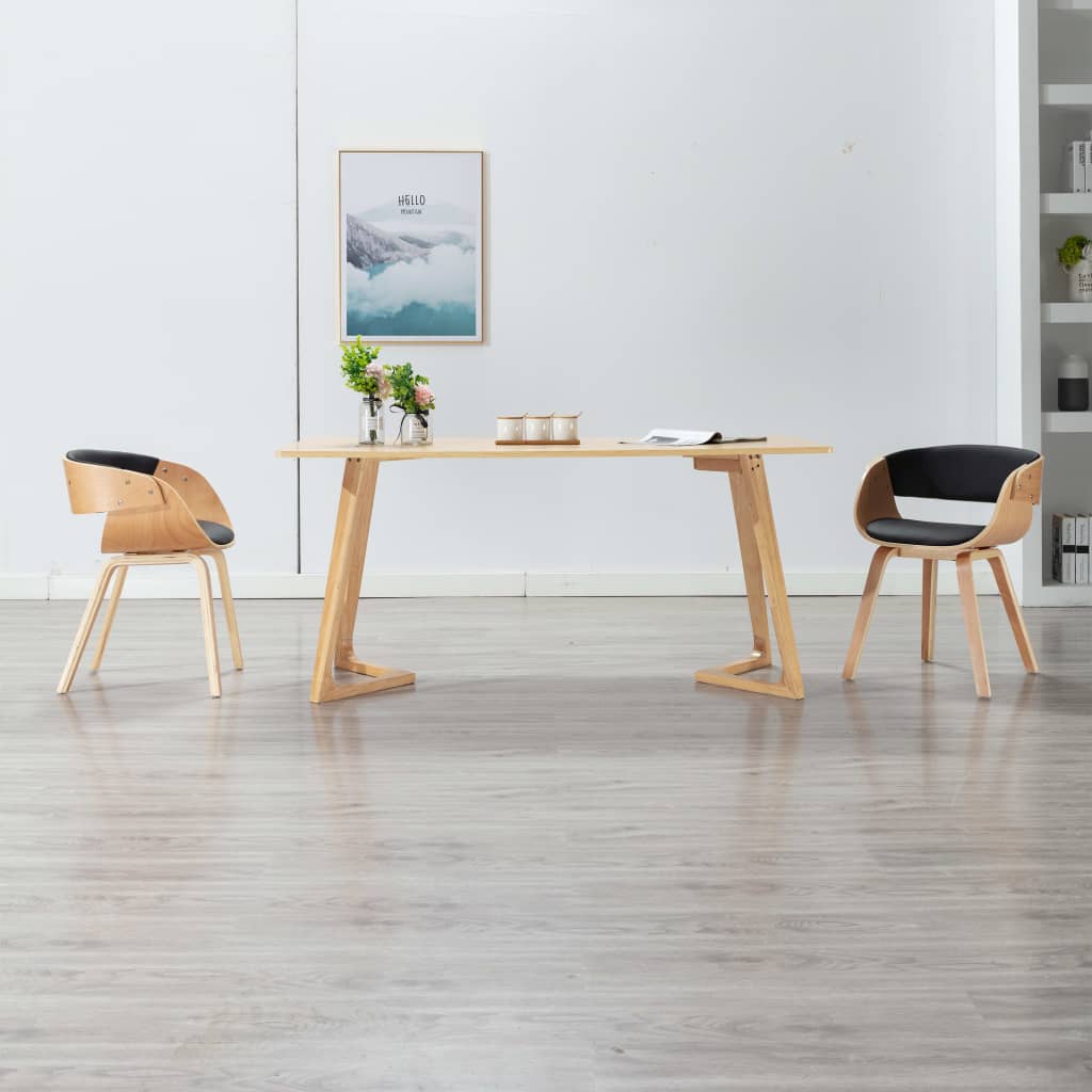 vidaXL Silla de comedor de madera curvada y cuero sintético negro