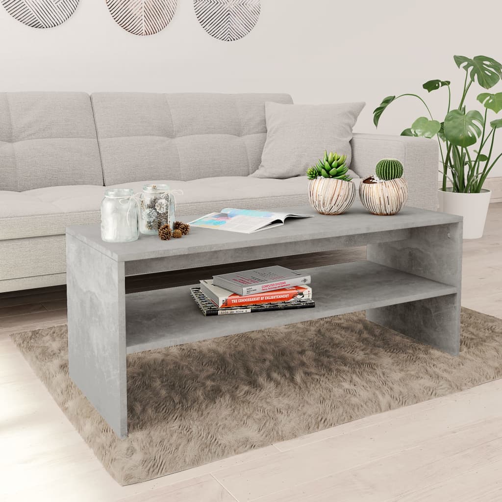 vidaXL Mesa de centro madera contrachapada gris hormigón 100x40x40 cm