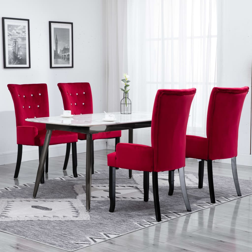 vidaXL Sillas de comedor con reposabrazos terciopelo rojo 4 unidades