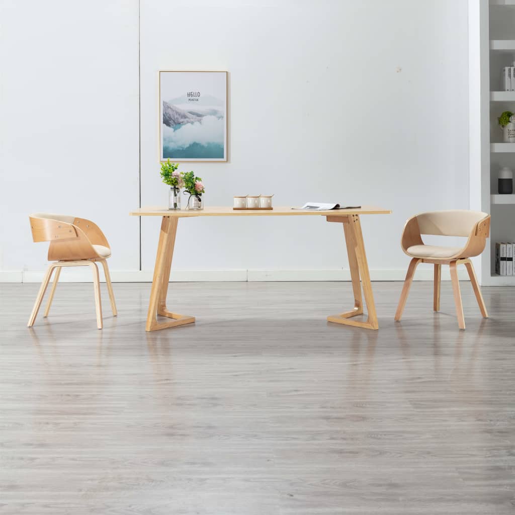 vidaXL Sillas de comedor 2 uds madera curvada y cuero sintético crema