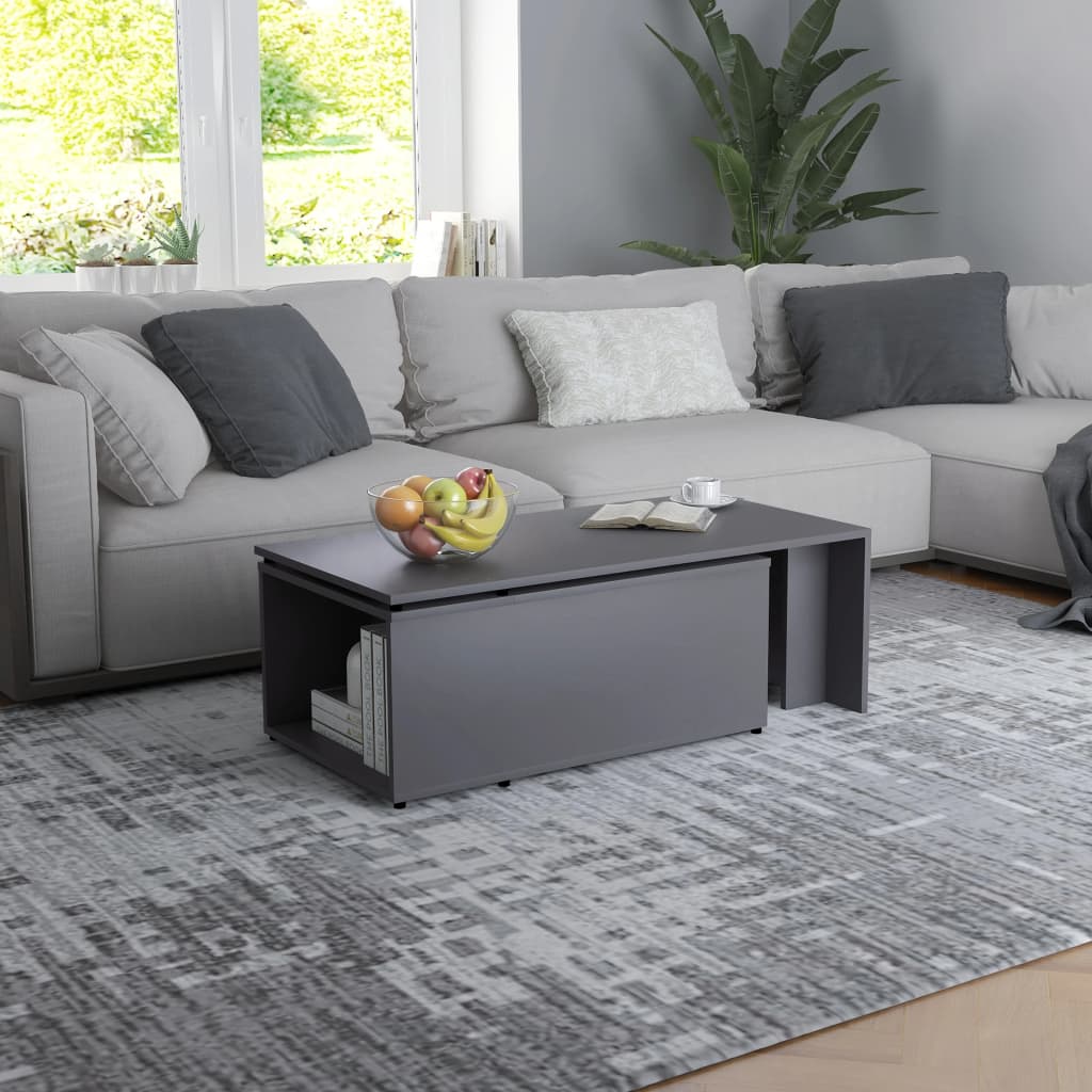 vidaXL Mesa de centro madera contrachapada gris 150x50x35 cm