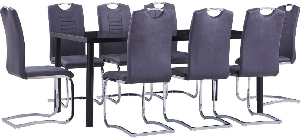 vidaXL Juego de comedor 9 piezas piel de ante artificial gris