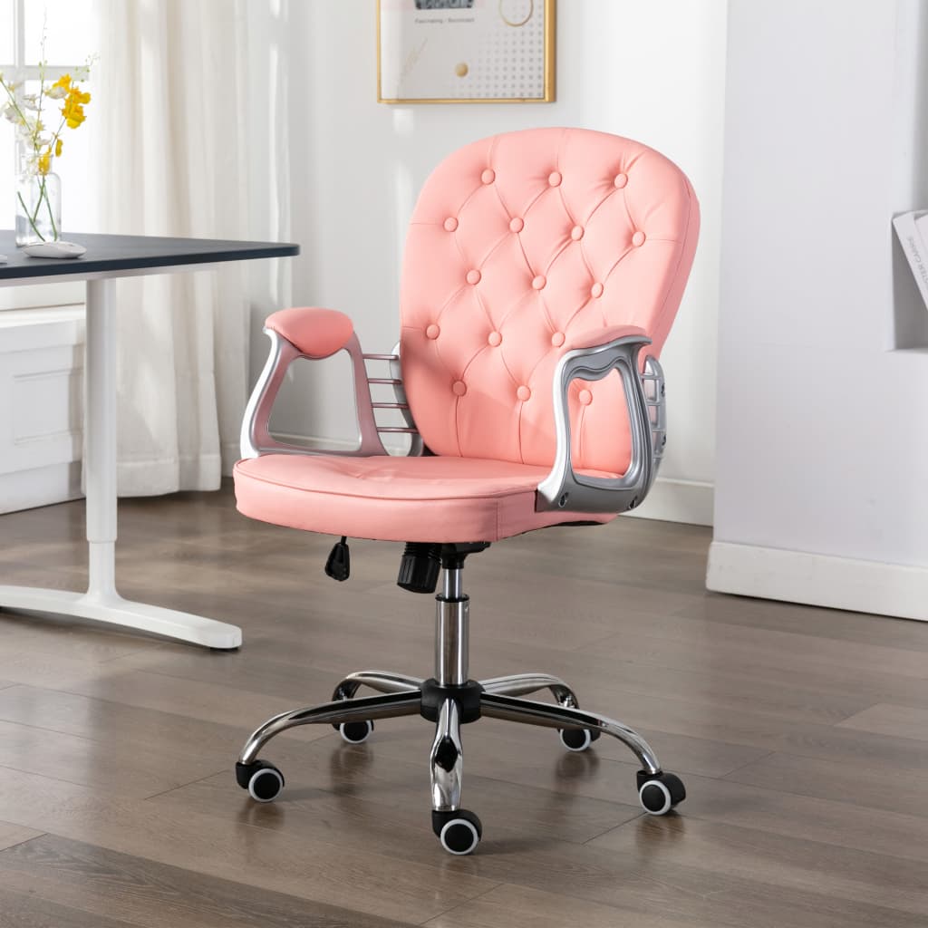 vidaXL Silla de oficina giratoria de cuero sintético rosa