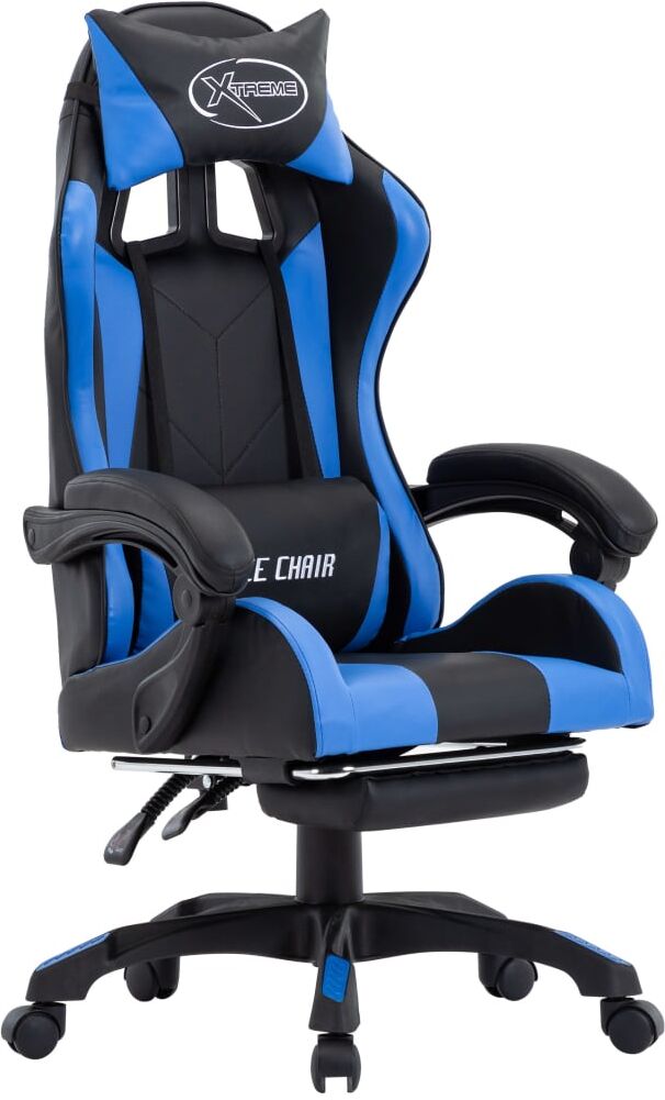 vidaXL Silla gaming con reposapiés cuero sintético azul y negro