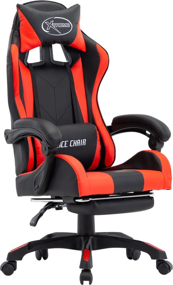 vidaXL Silla gaming con reposapiés cuero sintético rojo y negro