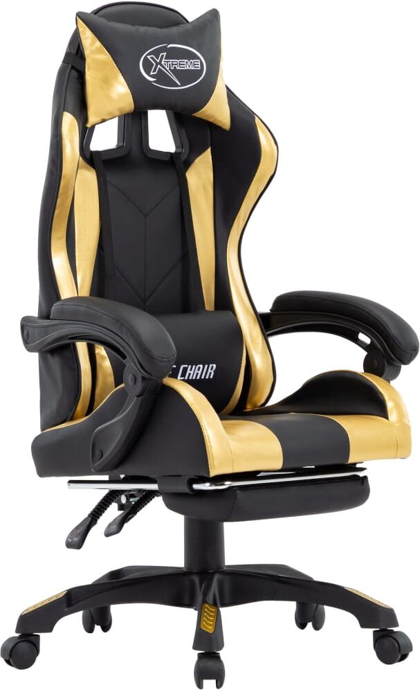 vidaXL Silla gaming con reposapiés cuero sintético negro y dorado