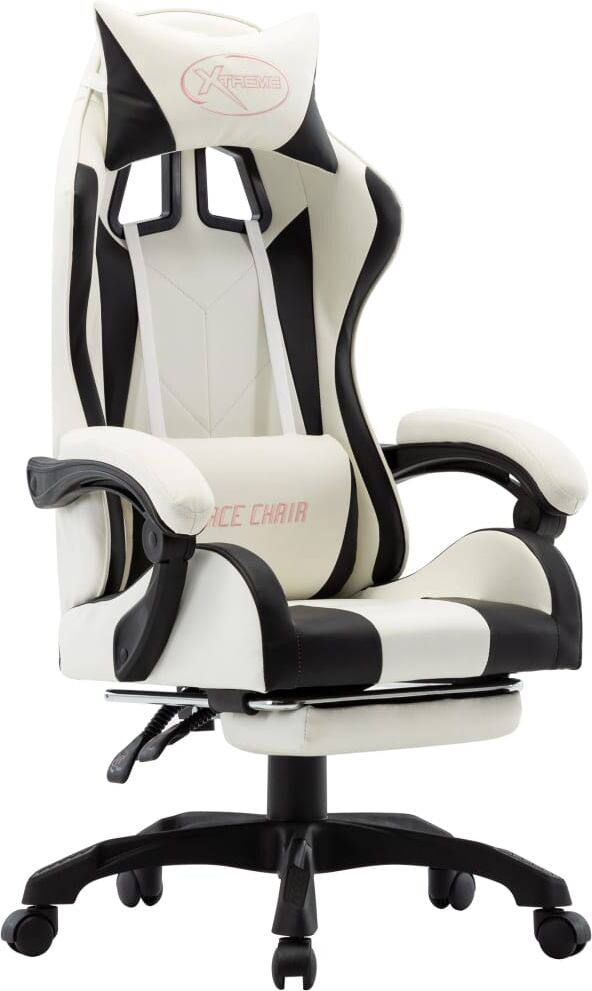 vidaXL Silla gaming con reposapiés cuero sintético negro y blanco