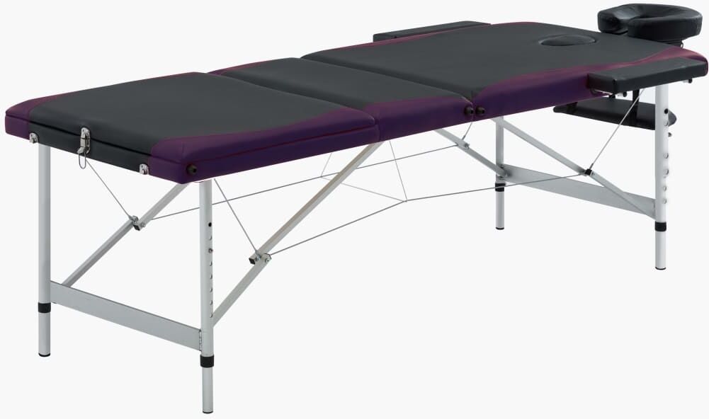 vidaXL Camilla de masaje plegable 3 zonas aluminio negro y morado