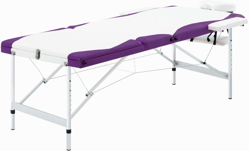 vidaXL Camilla de masaje plegable 3 zonas aluminio blanco y morado