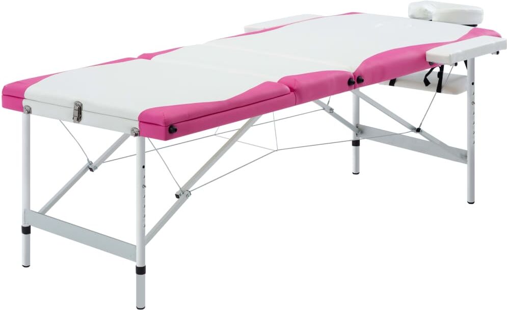 vidaXL Camilla de masaje plegable 3 zonas aluminio blanco y rosa