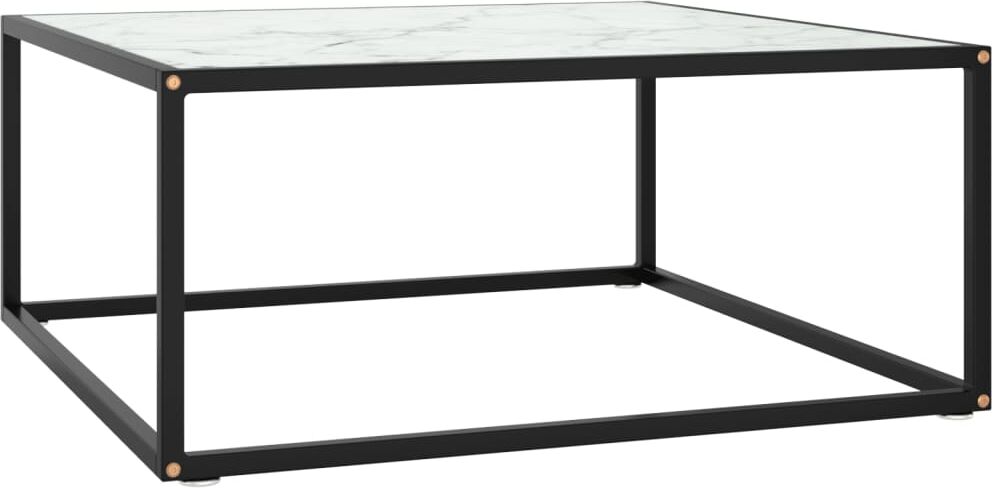 vidaXL Mesa de centro negra con vidrio de mármol blanco 80x80x35 cm