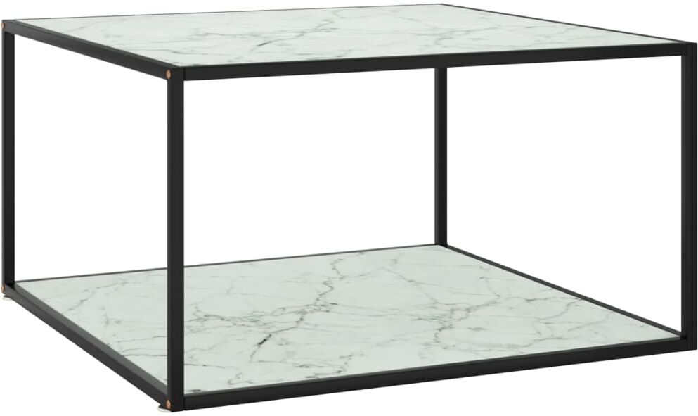 vidaXL Mesa de centro negra con vidrio de mármol blanco 90x90x50 cm