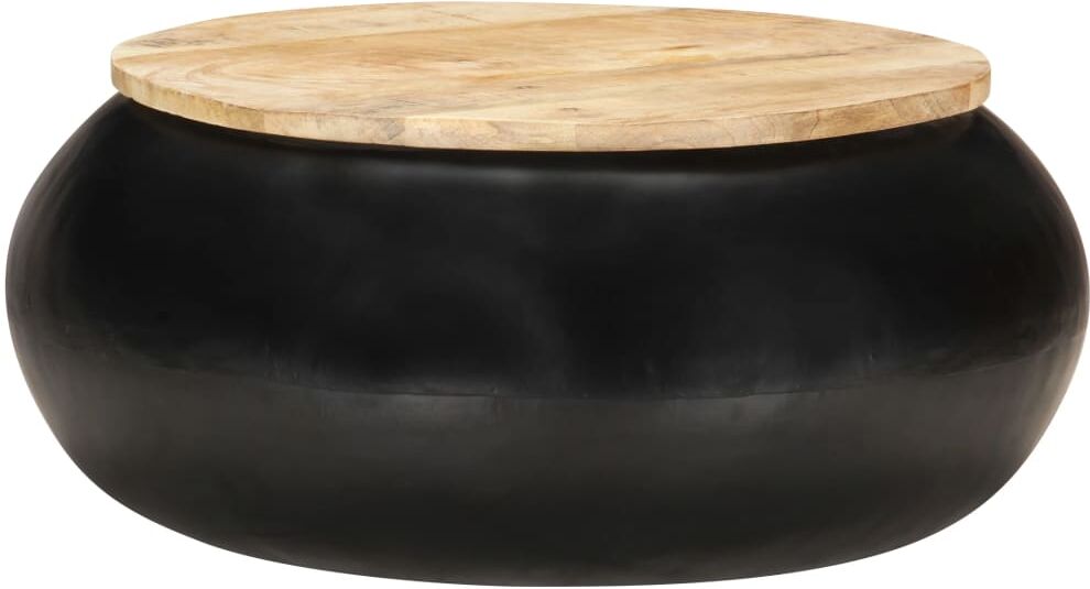 vidaXL Mesa de centro de madera de mango maciza negra 68x68x30 cm