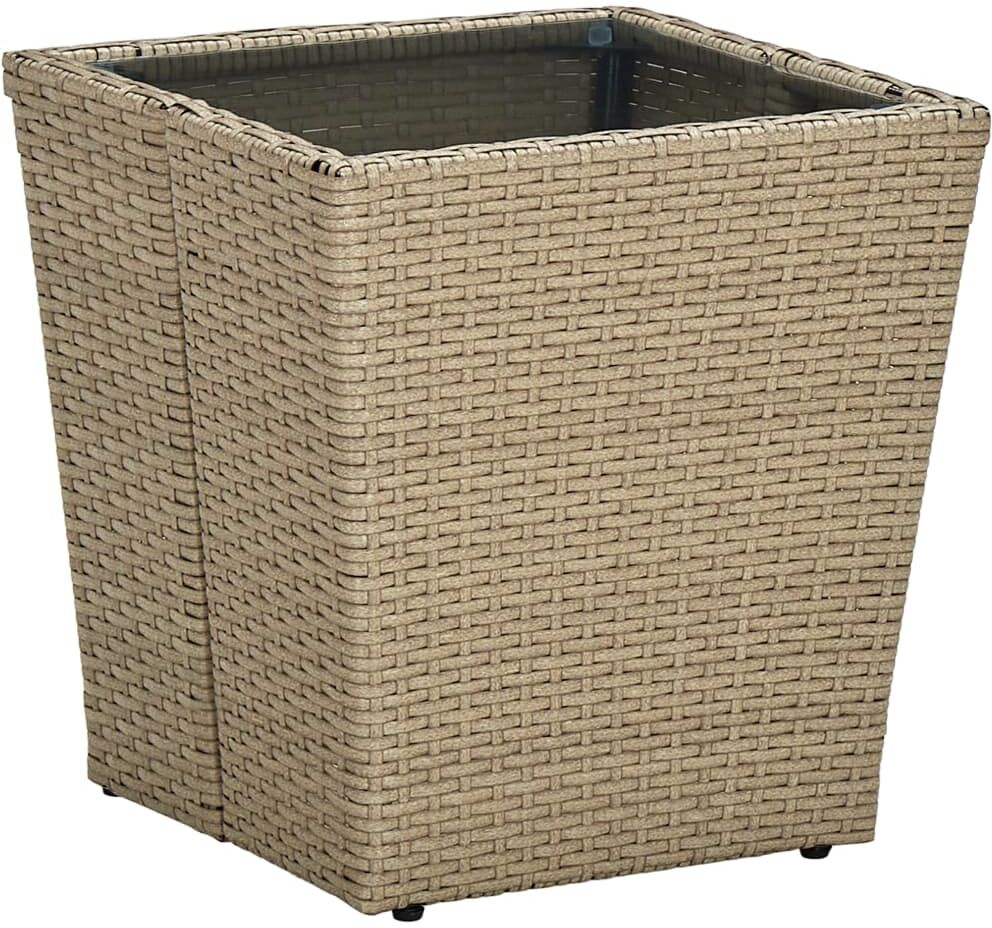 vidaXL Mesa de centro de ratán PE vidrio templado beige 41,5x41,5x44cm