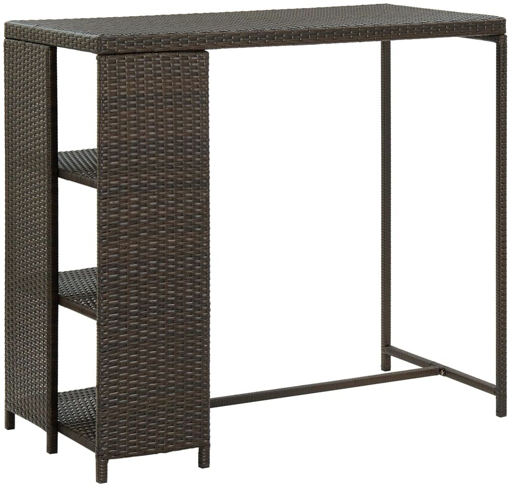 vidaXL Mesa bar estante almacenaje 120x60x110cm ratán sintético marrón