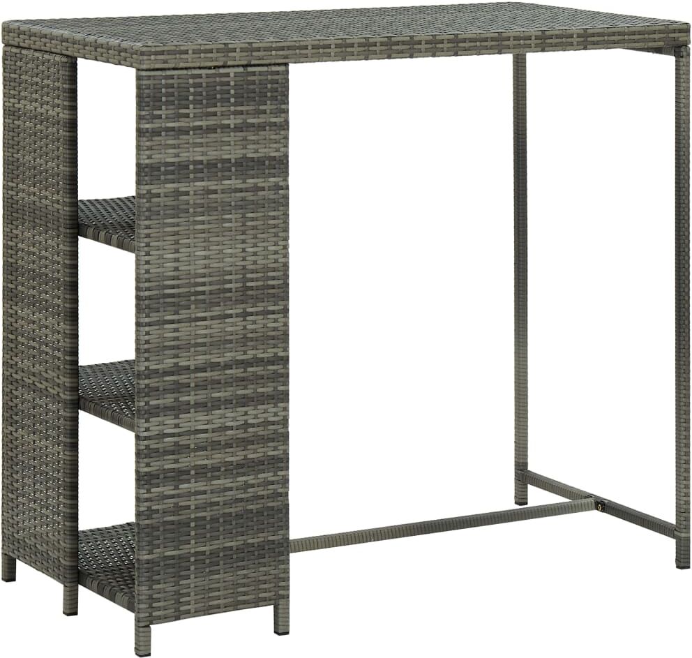 vidaXL Mesa bar estante almacenaje 120x60x110cm ratán sintético gris