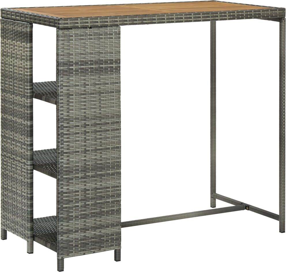 vidaXL Mesa bar estante almacenaje 120x60x110 cm ratán sintético gris