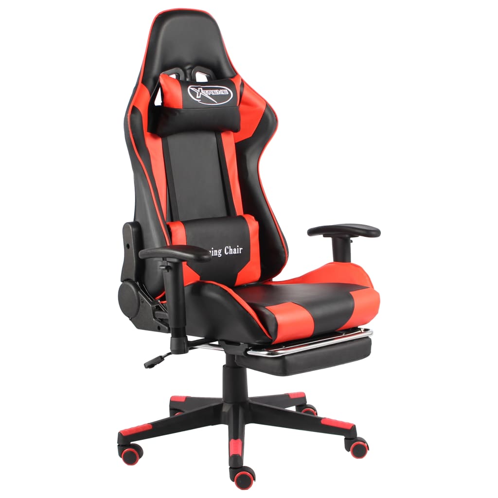 vidaXL Silla gaming giratoria con reposapiés PVC rojo