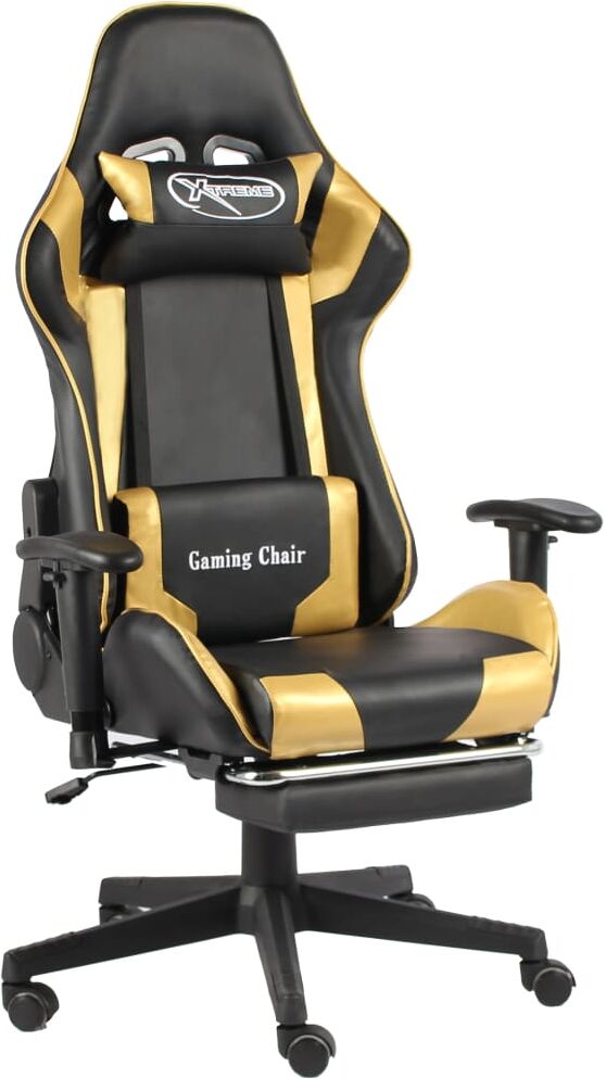 vidaXL Silla gaming giratoria con reposapiés PVC dorado