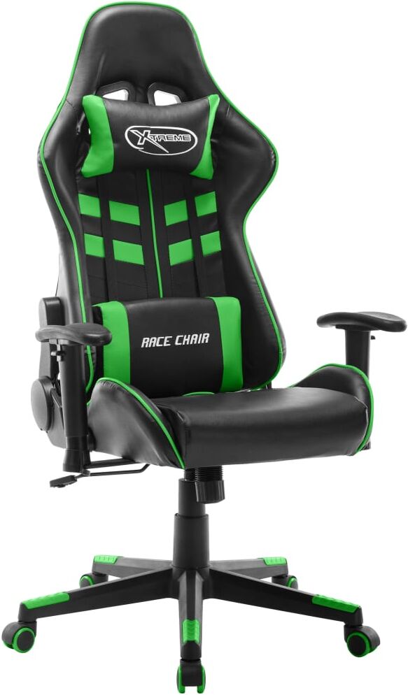 vidaXL Silla de gaming de cuero sintético negro y verde