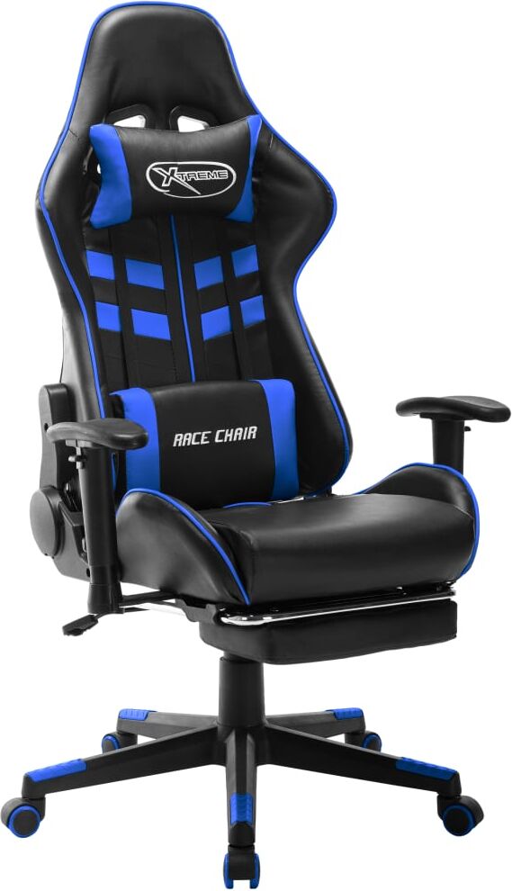 vidaXL Silla de gaming con reposapiés cuero sintético negro y azul