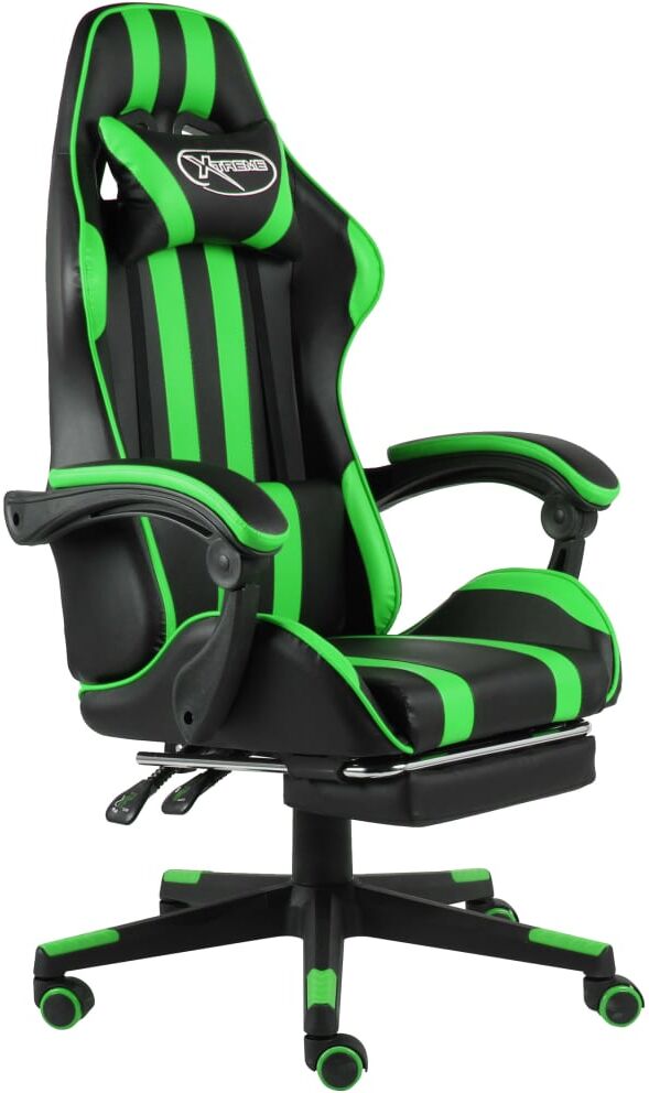 vidaXL Silla gaming con reposapiés cuero sintético negro y verde