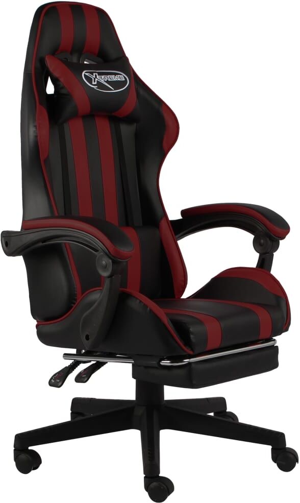 vidaXL Silla gaming con reposapiés cuero sintético negro y rojo tinto