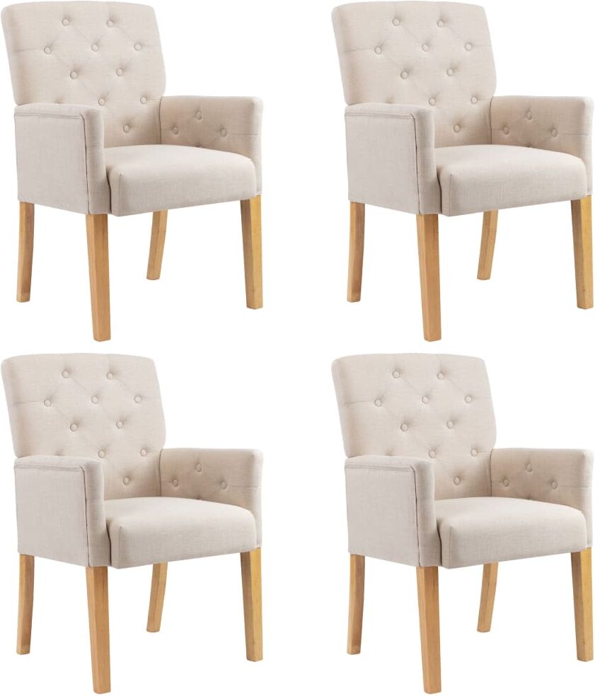 vidaXL Sillas de comedor con reposabrazos 4 unidades de tela beige