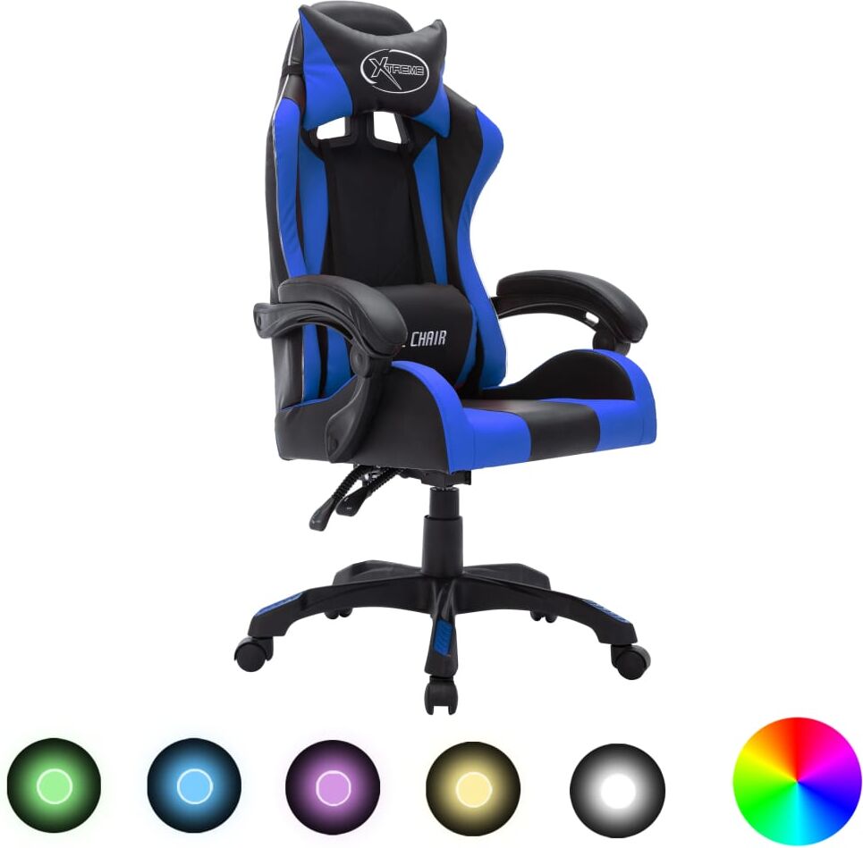 vidaXL Silla gaming con luces LED RGB cuero sintético azul y negro