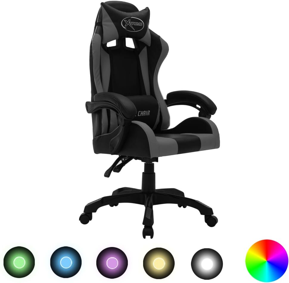 vidaXL Silla gaming con luces LED RGB cuero sintético gris y negro