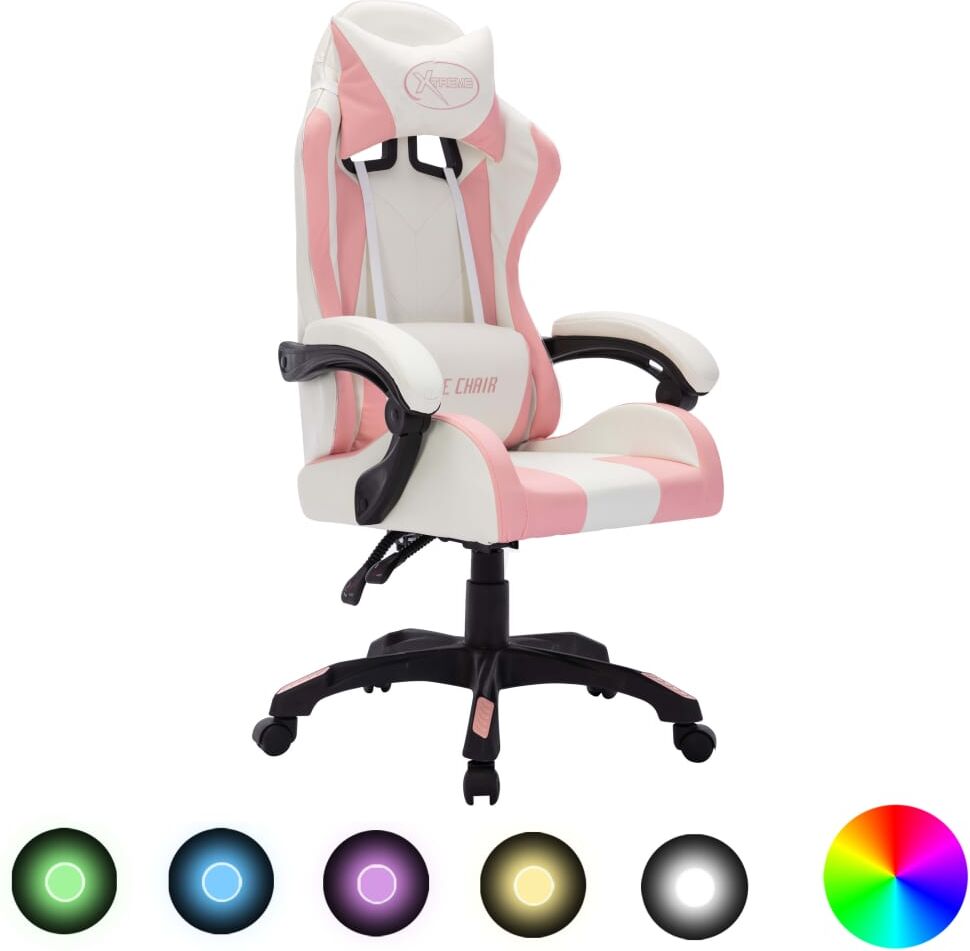 vidaXL Silla gaming con luces LED RGB cuero sintético rosa y negro