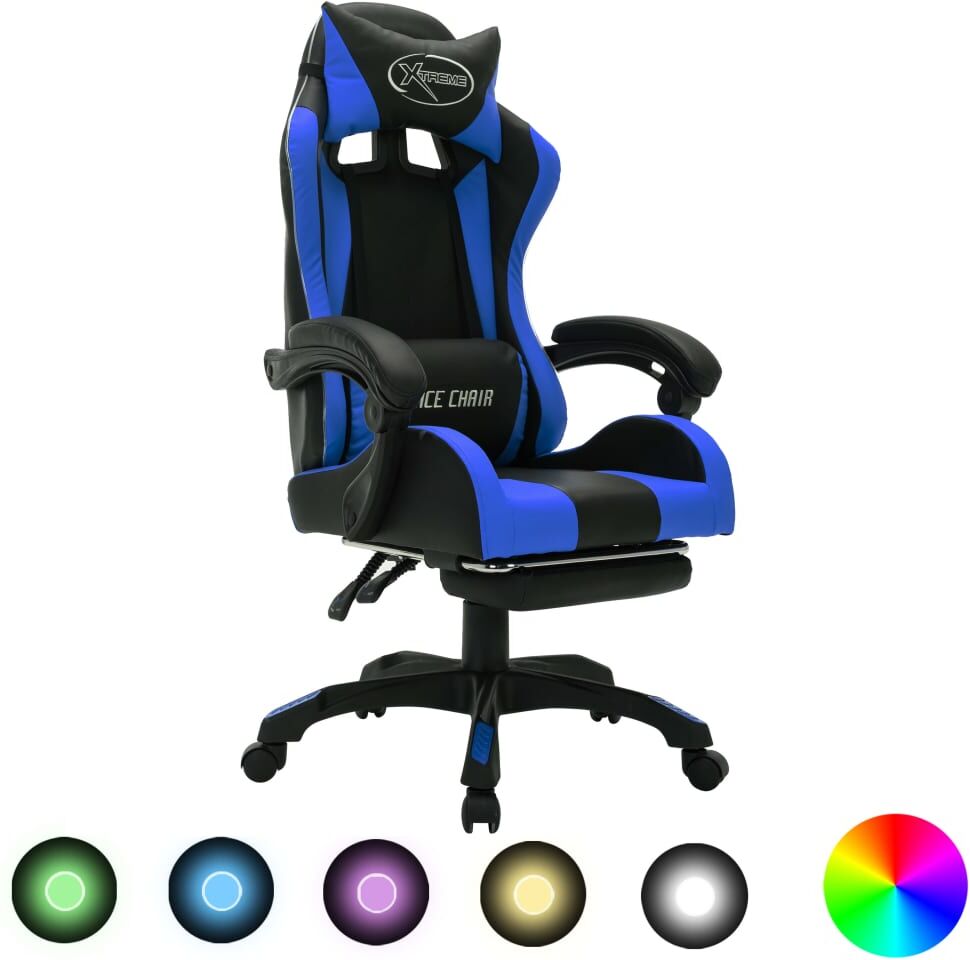 vidaXL Silla gaming con luces LED RGB cuero sintético azul y negro