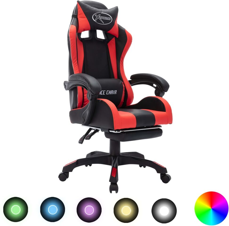 vidaXL Silla gaming con luces LED RGB cuero sintético rojo y negro