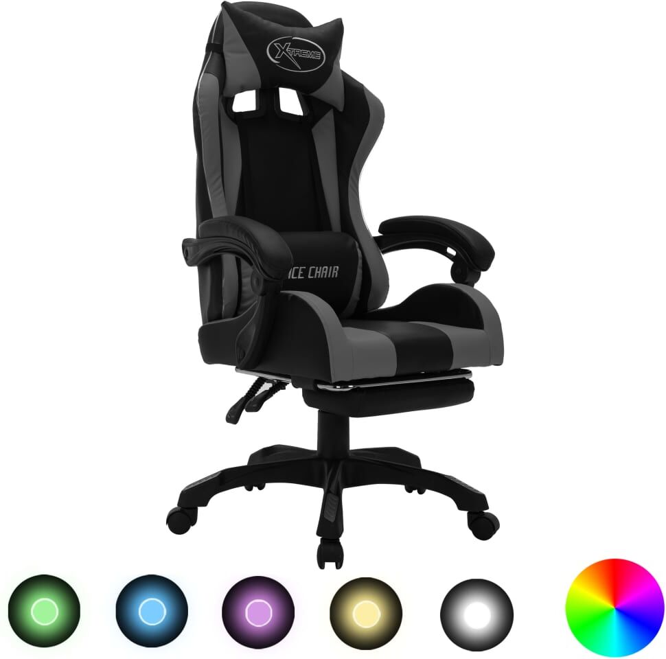 vidaXL Silla gaming con luces LED RGB cuero sintético gris y negro