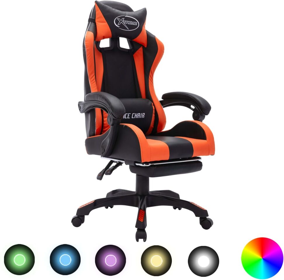 vidaXL Silla gaming con luces LED RGB cuero sintético naranja y negro