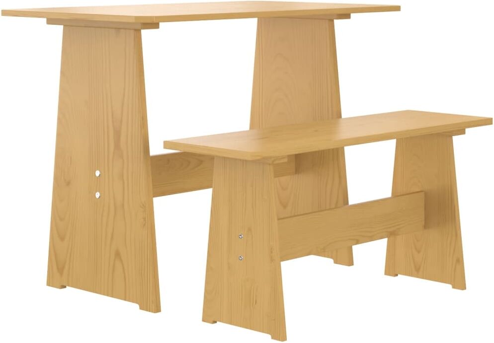 vidaXL Mesa de comedor con banco de madera maciza marrón miel