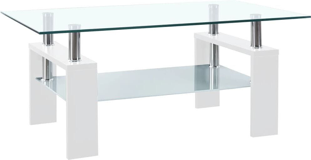 vidaXL Mesa de centro vidrio templado blanco transparente 95x55x40 cm