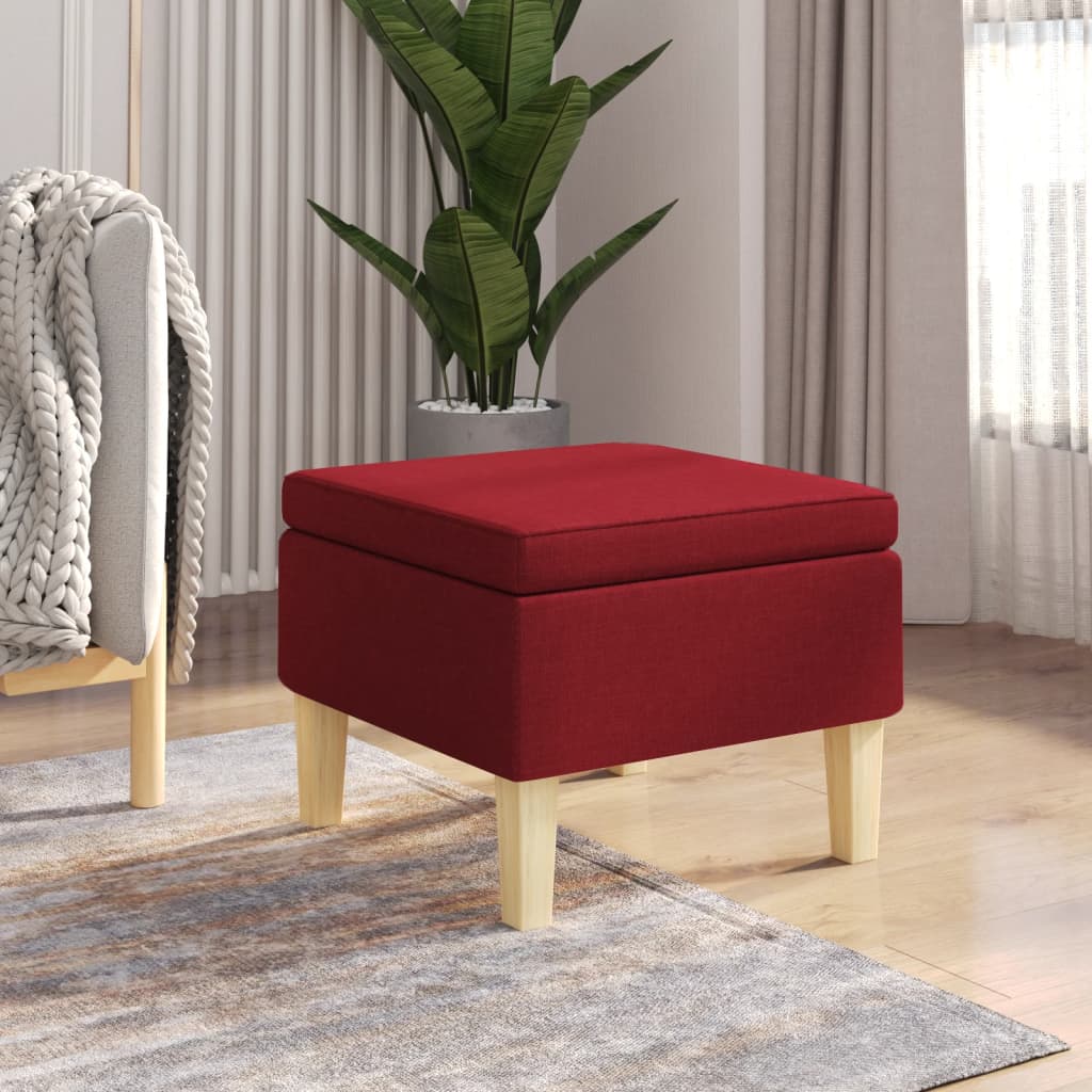 vidaXL Taburete con patas de madera tapizado tela rojo tinto