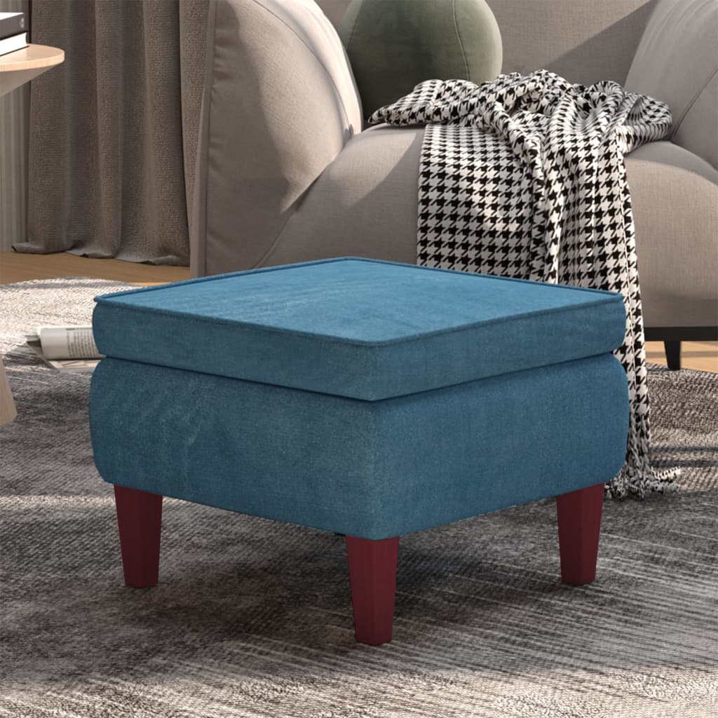 vidaXL Taburete con patas de madera terciopelo azul