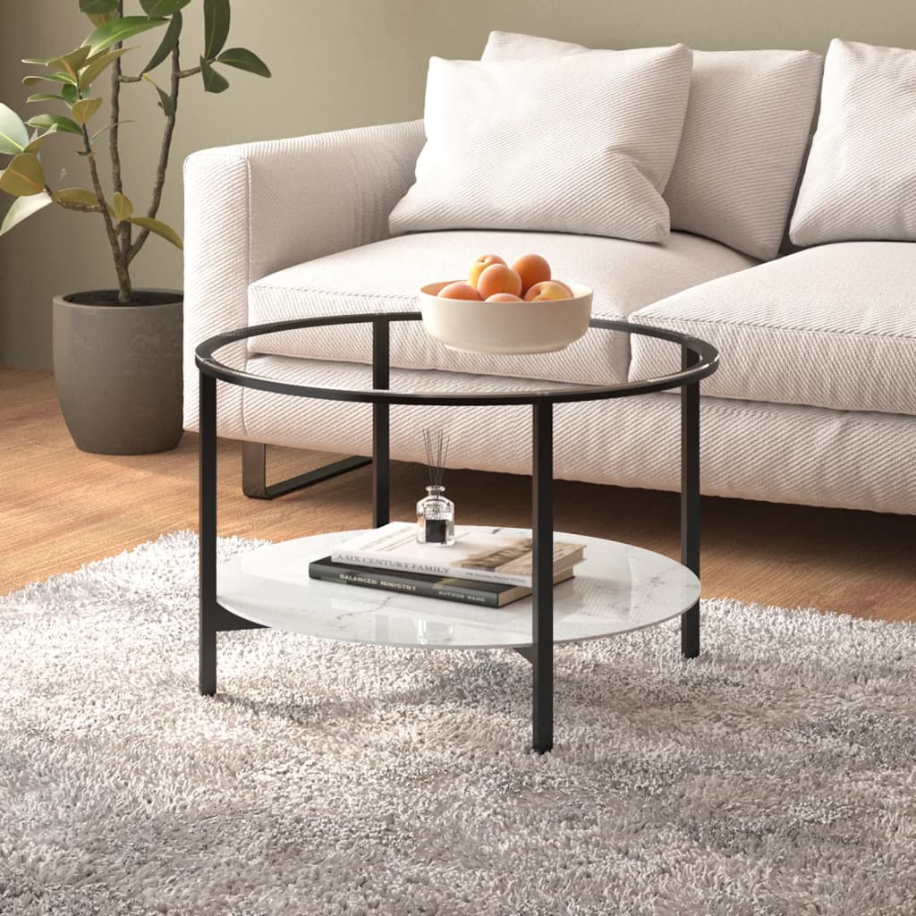 vidaXL Mesa de centro vidrio templado negro y mármol blanco 70 cm