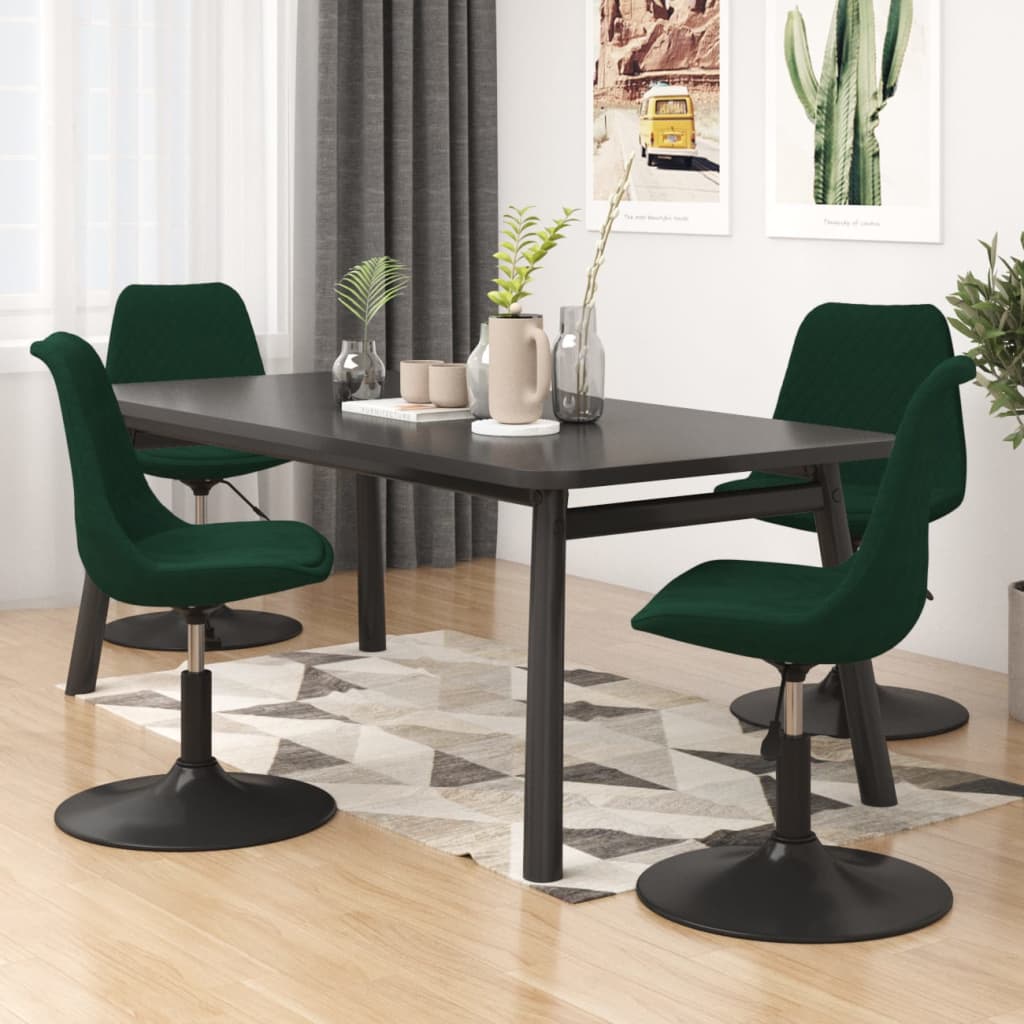 vidaXL Sillas de comedor giratorias 4 uds terciopelo verde oscuro