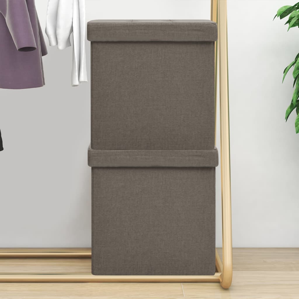 vidaXL Taburete de almacenaje plegable 2 uds lino sintético gris taupe