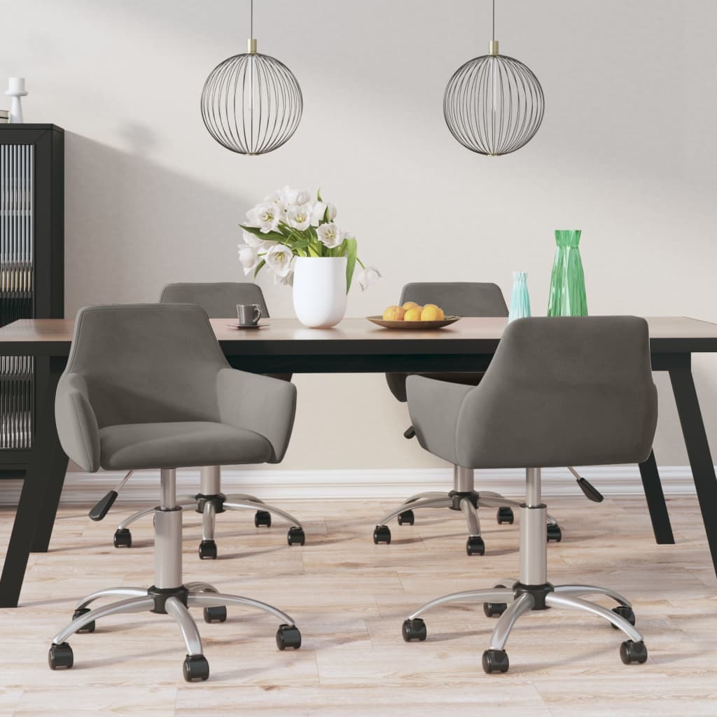 vidaXL Sillas de comedor giratorias 4 unidades terciopelo gris oscuro